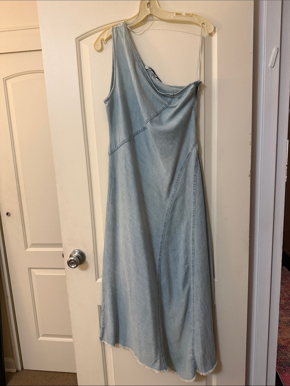 Zara Light Blue One-Shoulder Denim Maxi Dress